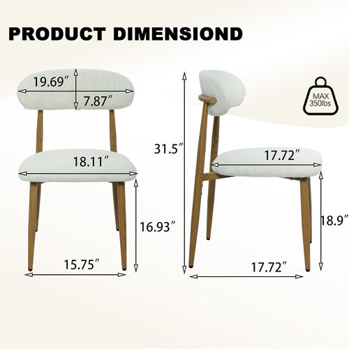 Modern Upholstered Dining Chairs Set of 8, Mid-Century Metal Frame with Wood Grain, Linen Fabric Side Chair for Kitchen Dining Room, 350lbs Capacity, Beige
