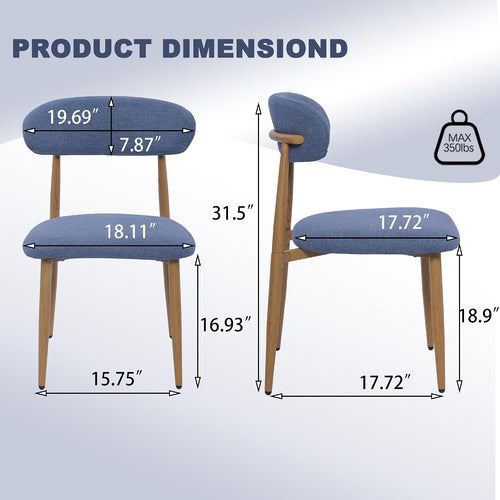 Modern Upholstered Dining Chairs Set of 8, Mid-Century Metal Frame with Wood Grain, Linen Fabric Side Chair for Kitchen Dining Room, 350lbs Capacity, Blue