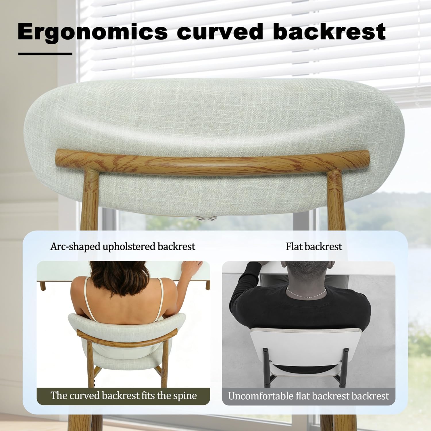 Modern Upholstered Dining Chairs Set of 8, Mid-Century Metal Frame with Wood Grain, Linen Fabric Side Chair for Kitchen Dining Room, 350lbs Capacity, Beige