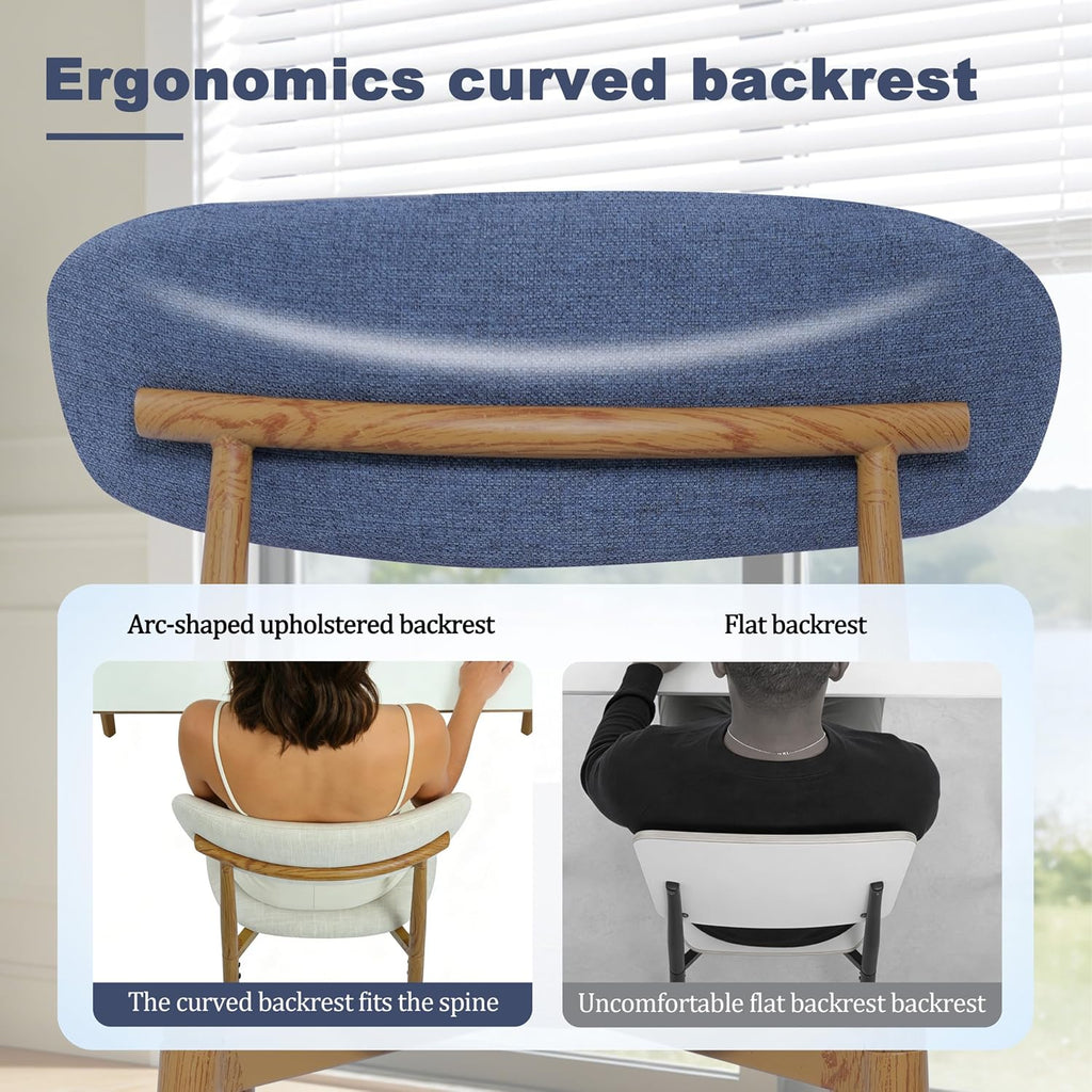 Modern Upholstered Dining Chairs Set of 8, Mid-Century Metal Frame with Wood Grain, Linen Fabric Side Chair for Kitchen Dining Room, 350lbs Capacity, Blue