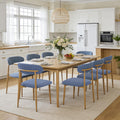 Modern Upholstered Dining Chairs Set of 8, Mid-Century Metal Frame with Wood Grain, Linen Fabric Side Chair for Kitchen Dining Room, 350lbs Capacity, Blue